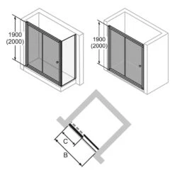 HÜPPE Alpha 2 Teilgerahmt 4-Eck Gleittür 1-teilig Mit Festem Segment, 100 X 200 Cm, Glas Mit Anti-Plaque -Grohe Duschen Geschaft hueppe alpha 2 gleittuer 1 teilig 9328400