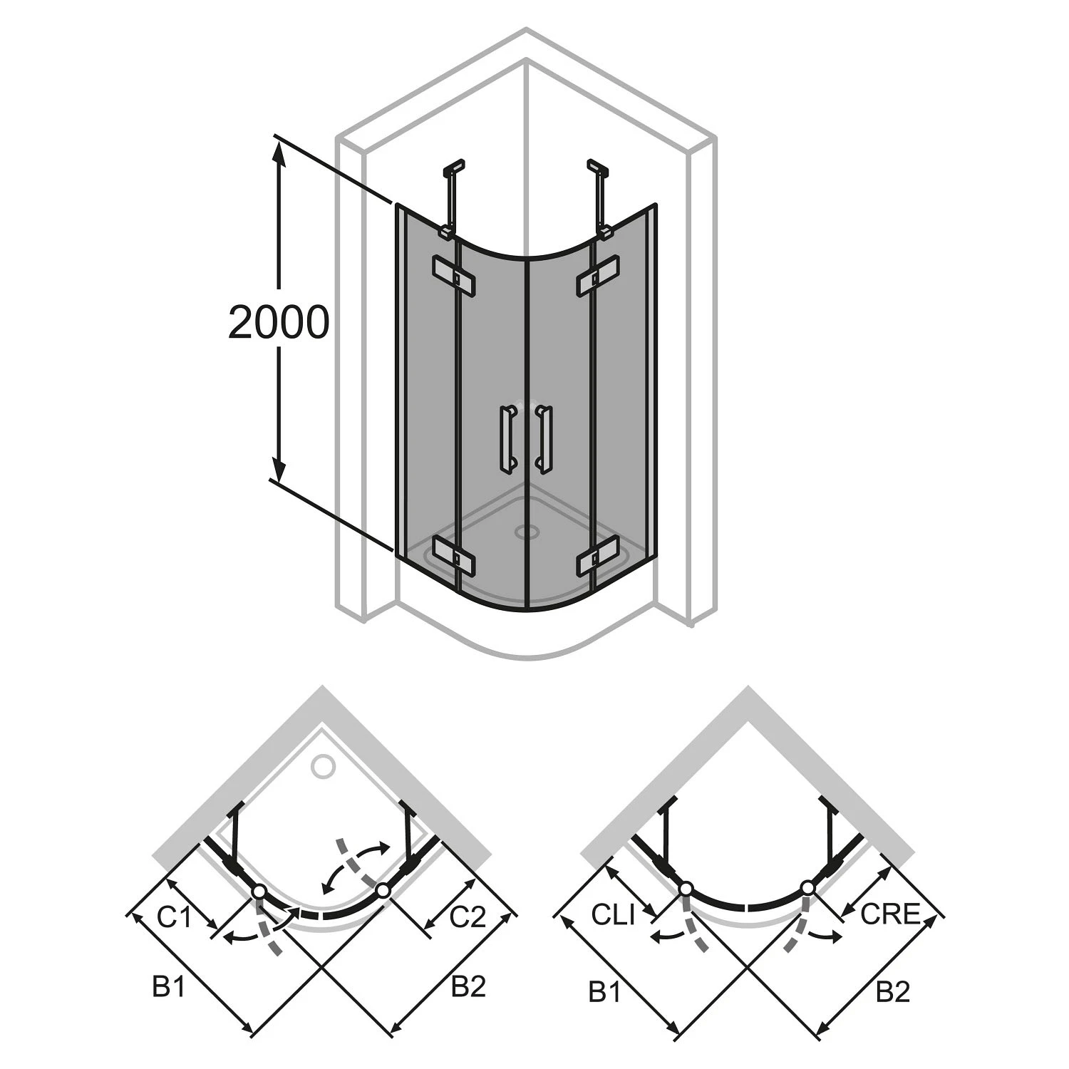 HÜPPE Solva Teilgerahmt 1/4 Kreis Schwingtür Mit Festteilen 2-flüglig 90-120/90-120 X 200 Cm, Radius 55 Cm, Glas Mit Anti-Plaque 6 HÜPPE Solva Teilgerahmt 1/4 Kreis Schwingtür Mit Festteilen 2-flüglig 90-120/90-120 X 200 Cm, Radius 55 Cm, Glas Mit Anti-Plaque – Bild 4